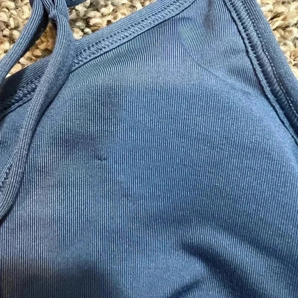 PINK VICTORIA SECRET CROCHET BLUE PADDED SPORTS BRA SIZE XS - Picture 6 of 7